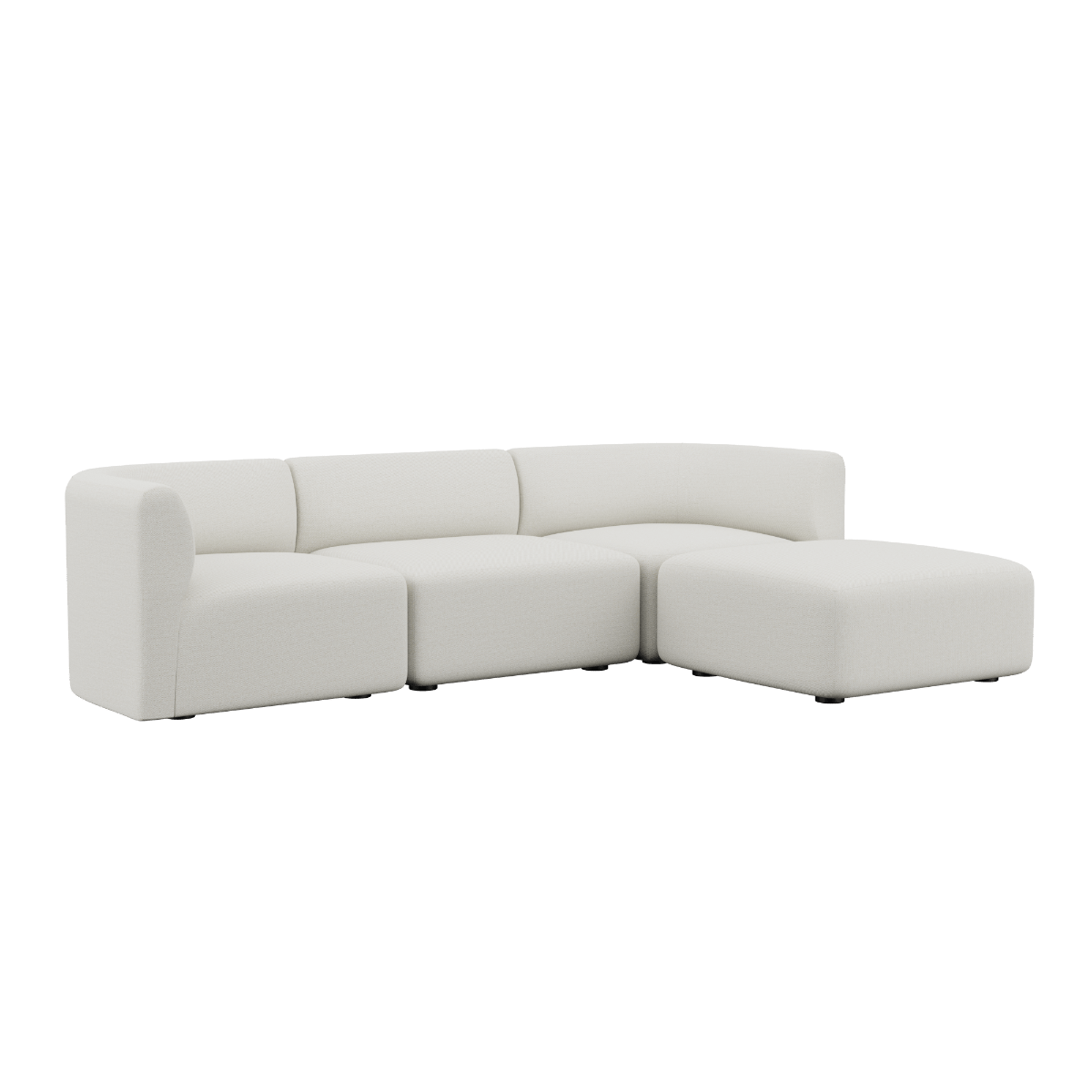 Fjord Sofa 3-personers i lys Sealife Ivory tekstil med puf, bløde afrundede kanter og modulært design