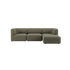 Fjord sofa fra sackit med tre bløde siddepladser og bred chaiselong i olivengrønt stof til den moderne nordiske stue