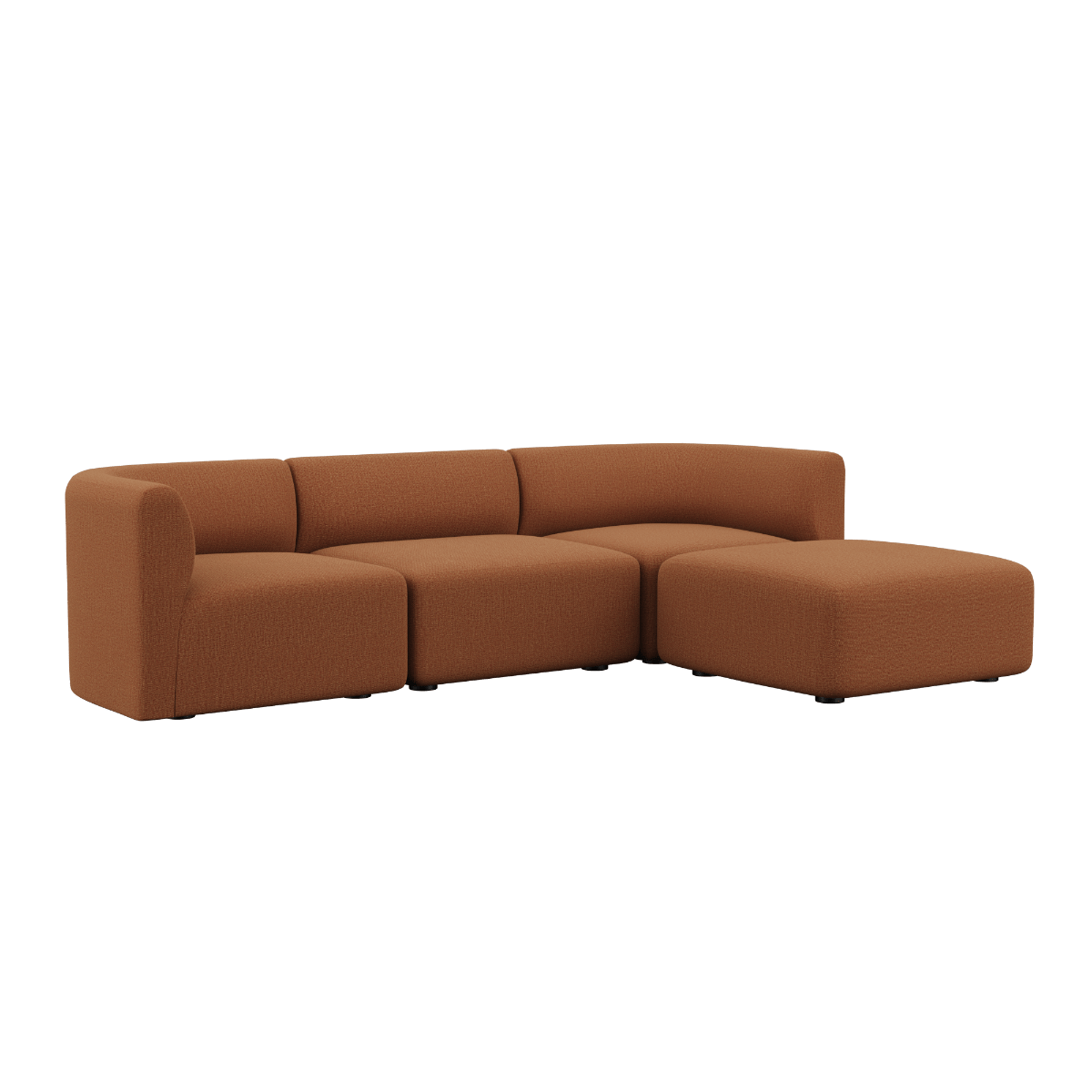 Fjord Sofa 3-personers i terracotta tekstil med puf, modulær og blød skandinavisk design.