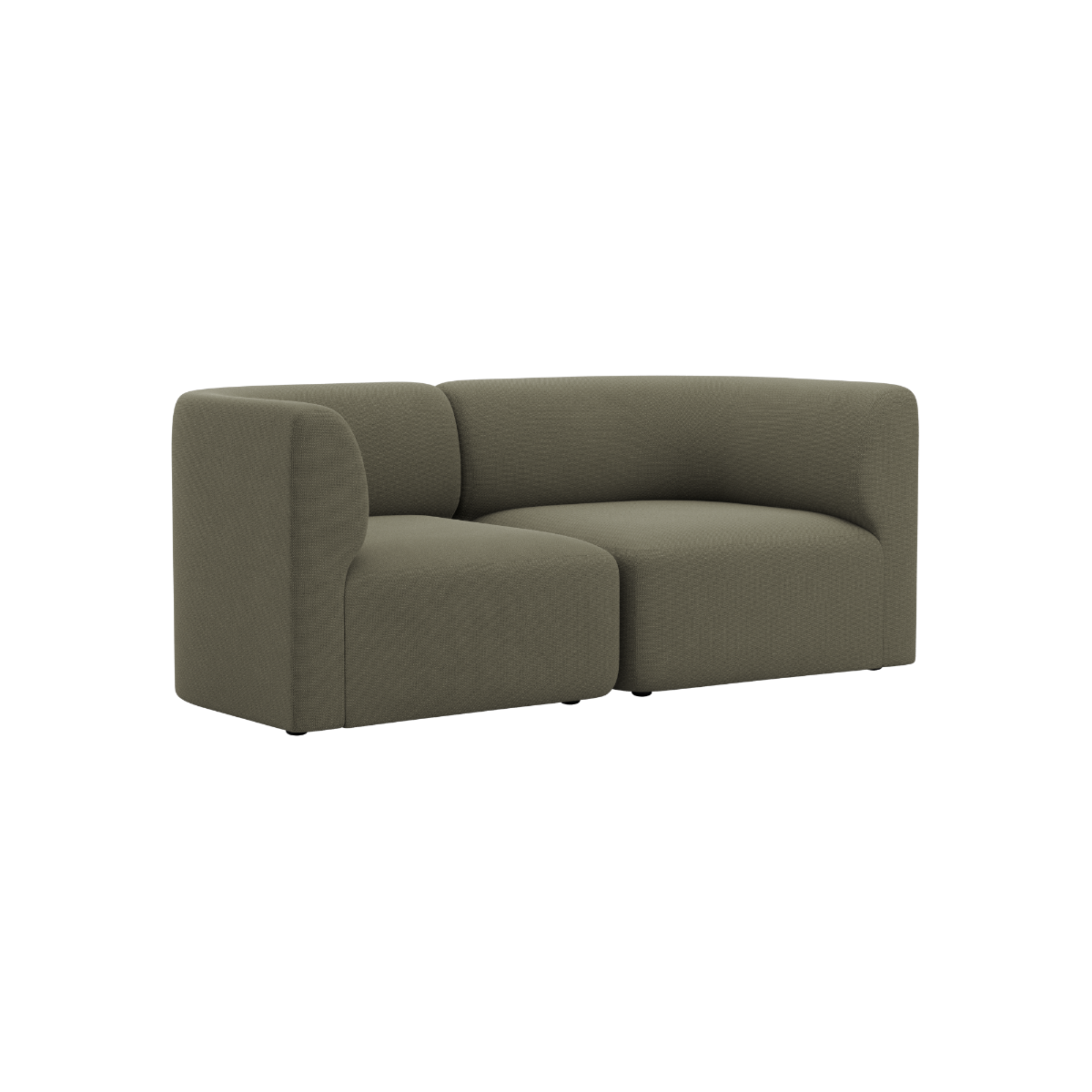 Fjord sofa til to personer i olivengrøn med bløde afrundede armlæn og dybe hynder i et roligt skandinavisk design fra sackit