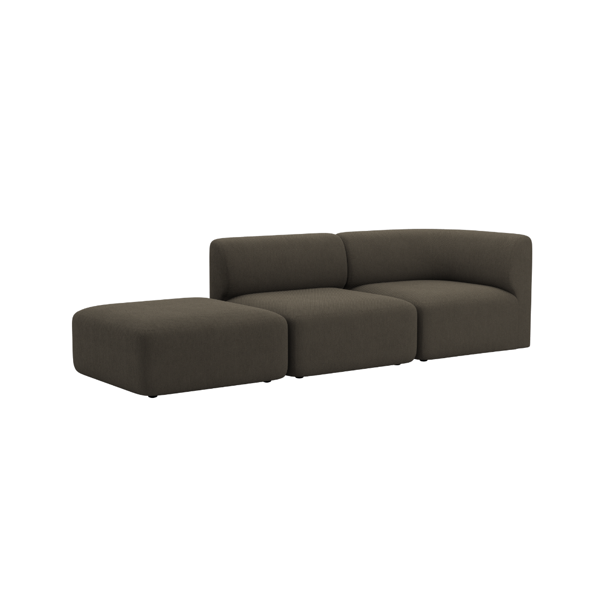 Mørk Fjord sofa fra sackit med bløde afrundede former og åben ende til en moderne skandinavisk stueindretning