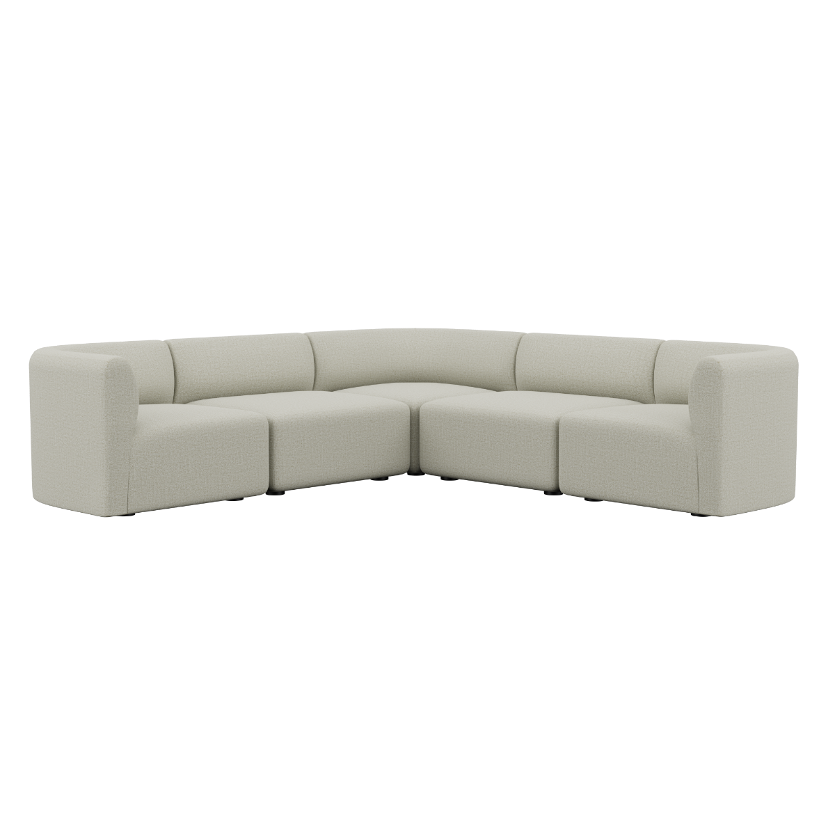 Fjord Sofa hjørnesofa i blødt Cosmo Beige stof med afrundede kanter og skandinavisk design.