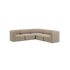 Beige buet hjørnesofa med bløde polstrede sæder og ryglæn fra sackit
