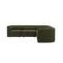 Fjord Sofa hjørnesofa i blødt Cosmo Olive stof med afrundede kanter og modulopbygget design.