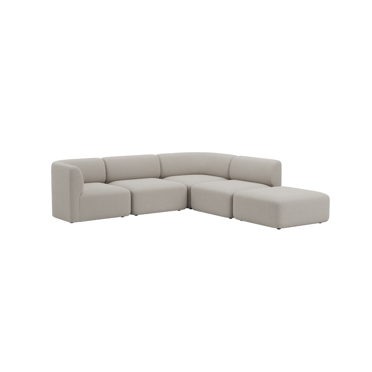 sackit Fjord hjørnesofa med åben ende i lyst beige stof og bløde afrundede linjer til en moderne skandinavisk stue