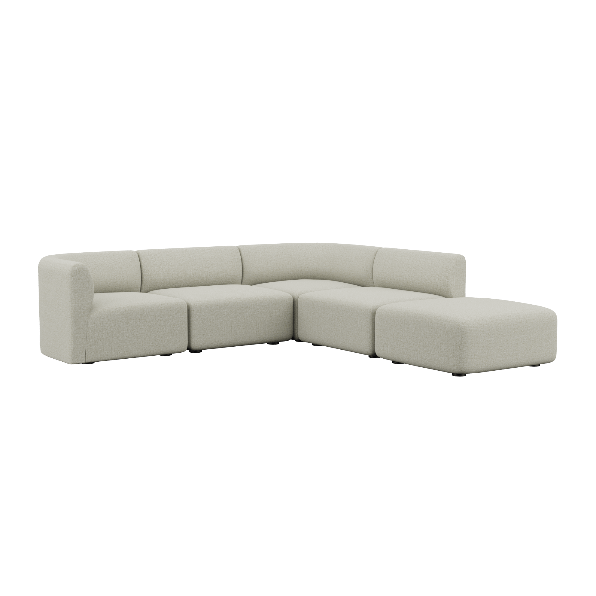 Fjord Sofa hjørnesofa med åben ende i beige stof med bløde, afrundede kanter og modulært design.