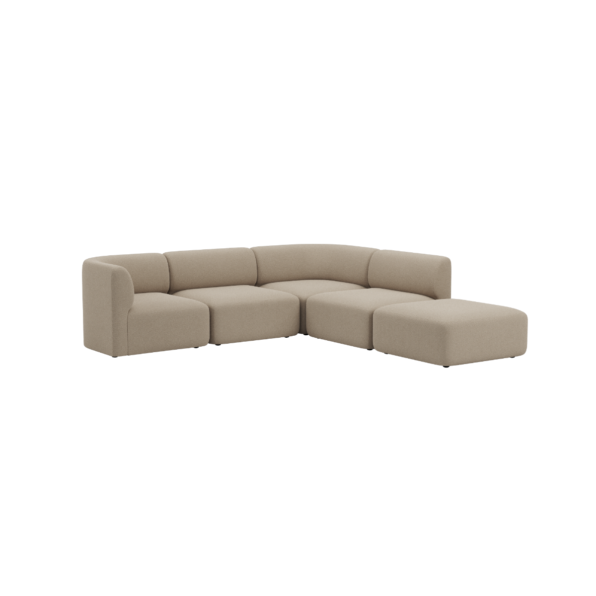 Beige Fjord hjørnesofa med åben ende og bløde afrundede linjer fra sackit til den skandinaviske stueindretning