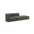 Fjord sofa fra sackit med to siddepladser og åben chaiselong i blødt olivengrønt stof på sort baggrund