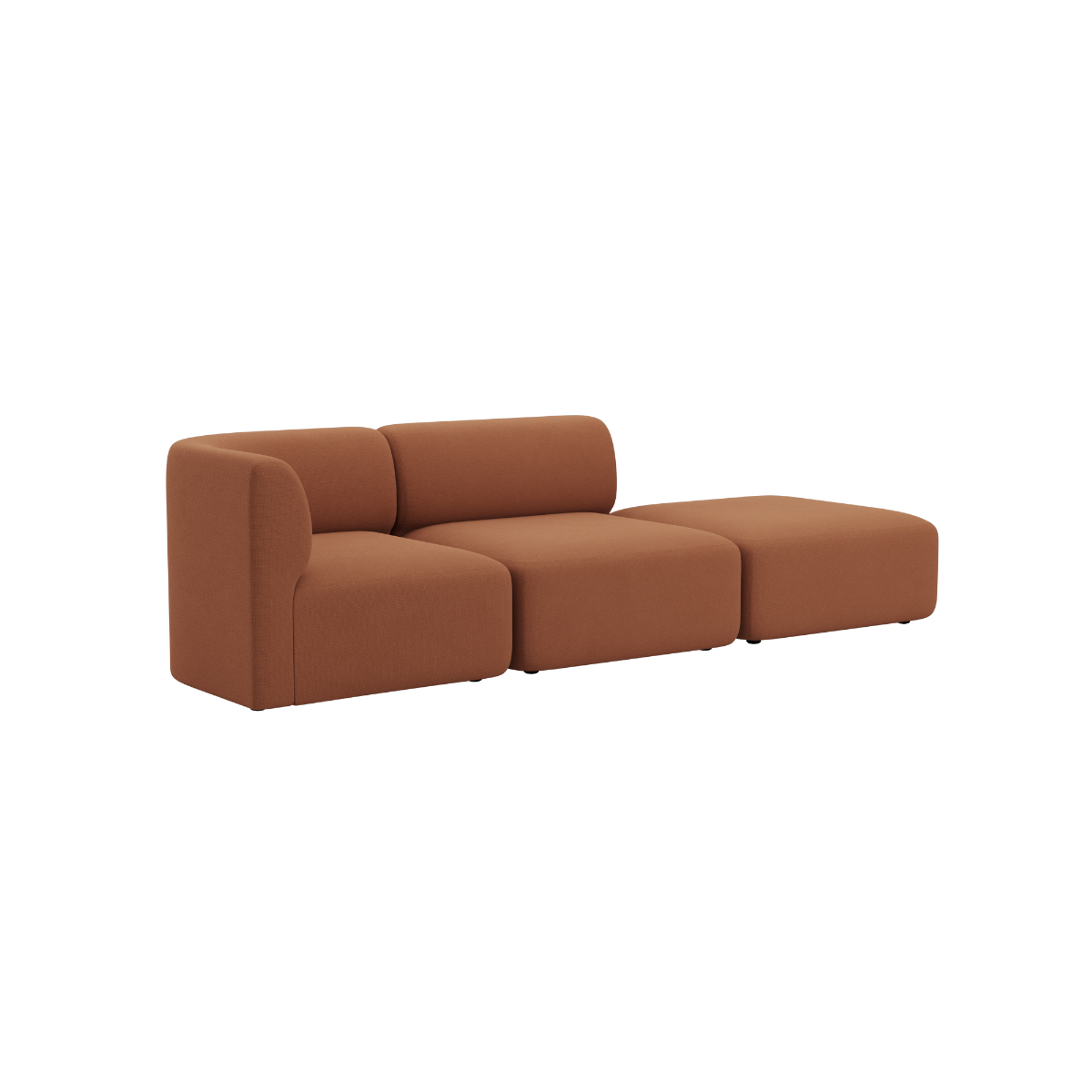 Brun Fjord sofa fra sackit med to siddepladser og åben ende til højre bløde afrundede former og et roligt skandinavisk udtryk til stuen