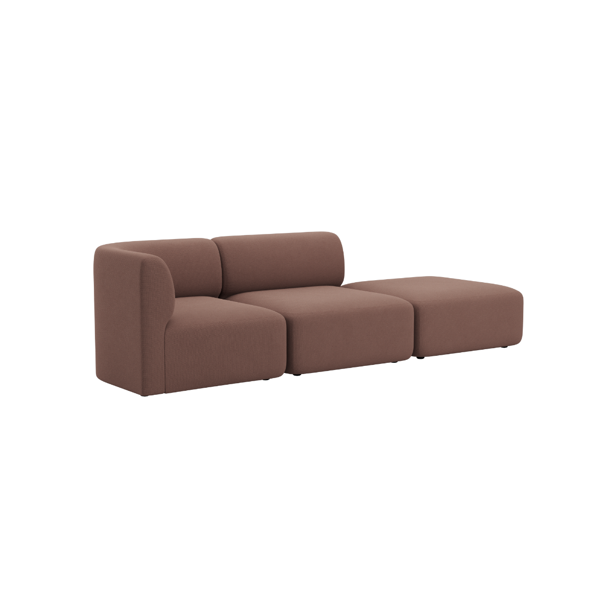 sackit Fjord sofa i brunt stof med to siddepladser og åben ende vist på sort baggrund