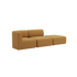 Fjord sofa fra sackit i varm okkerfarve med to siddepladser og åben ende vist isoleret på sort baggrund