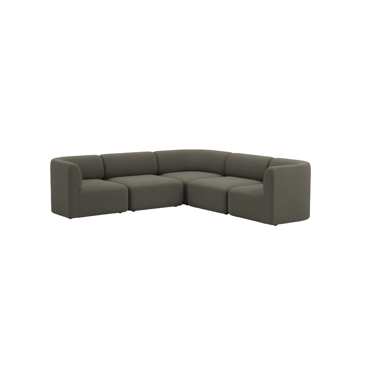 Mørkegrå hjørnesofa med bløde afrundede former og dybe siddepladser i et roligt skandinavisk design fra sackit til stuen