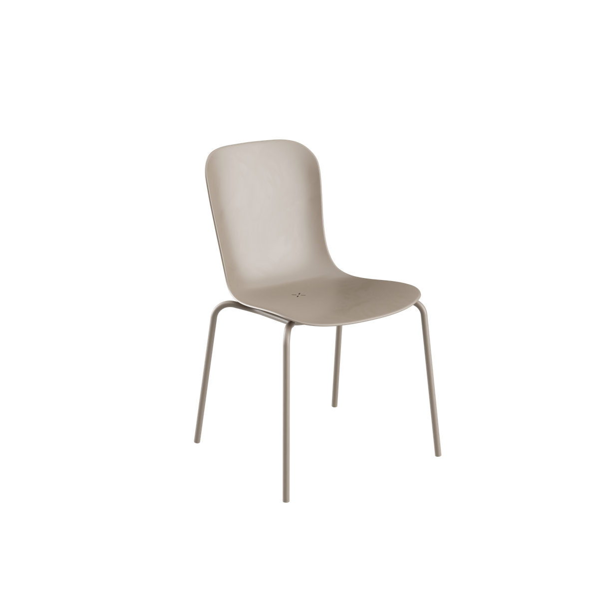 Patio Chair no. One S1 i taupe farvet formstøbt skal og stel, designet til udendørs brug.