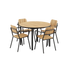 Rundt Kirra Dining Table Ø110 med fire Kirra Patio Chairs i sort til udendørs brug.