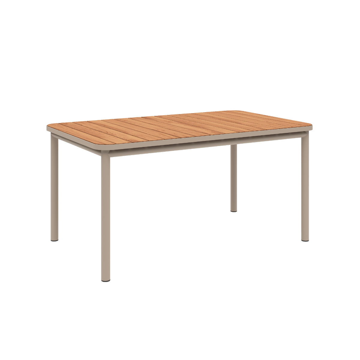 Udendørs Kirra Dining Table i taupe pulverlakeret aluminium med teaktræ bordplade, 150x90 cm.