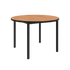 Udendørs Kirra Dining Table med rund teaktræplade og sort pulverlakeret aluminiumsstel.