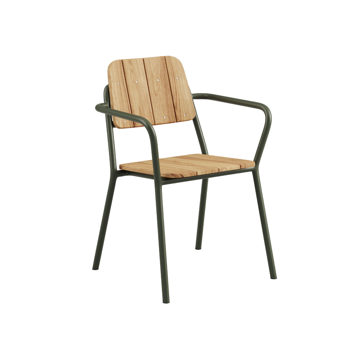 Kirra Patio Chair i sort pulverlakeret aluminium med ubehandlet teaktræ, udendørs havestol.