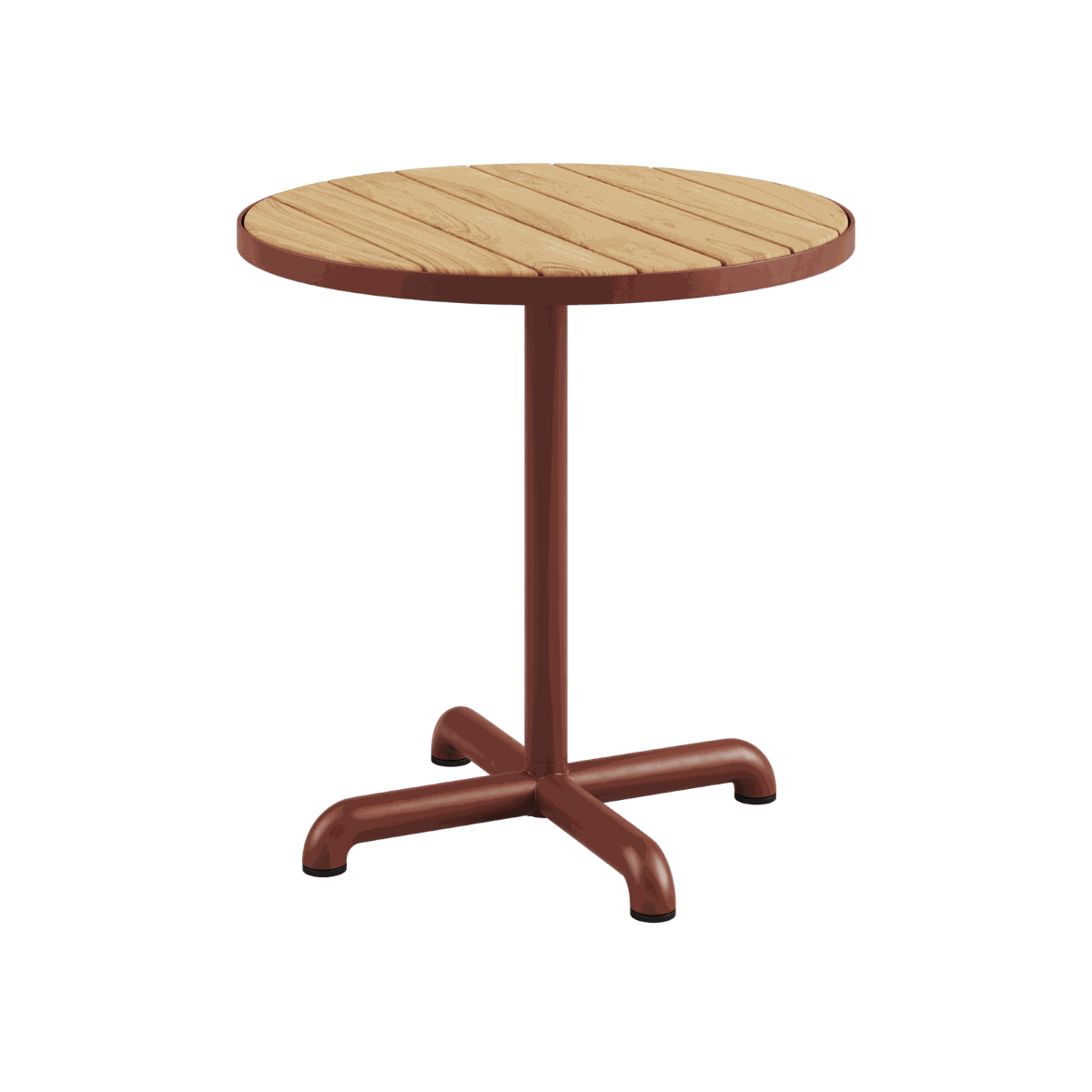 Kirra Café Table udendørs spisebord i pulverlakeret aluminium med teaktræsbordplade, rund form.