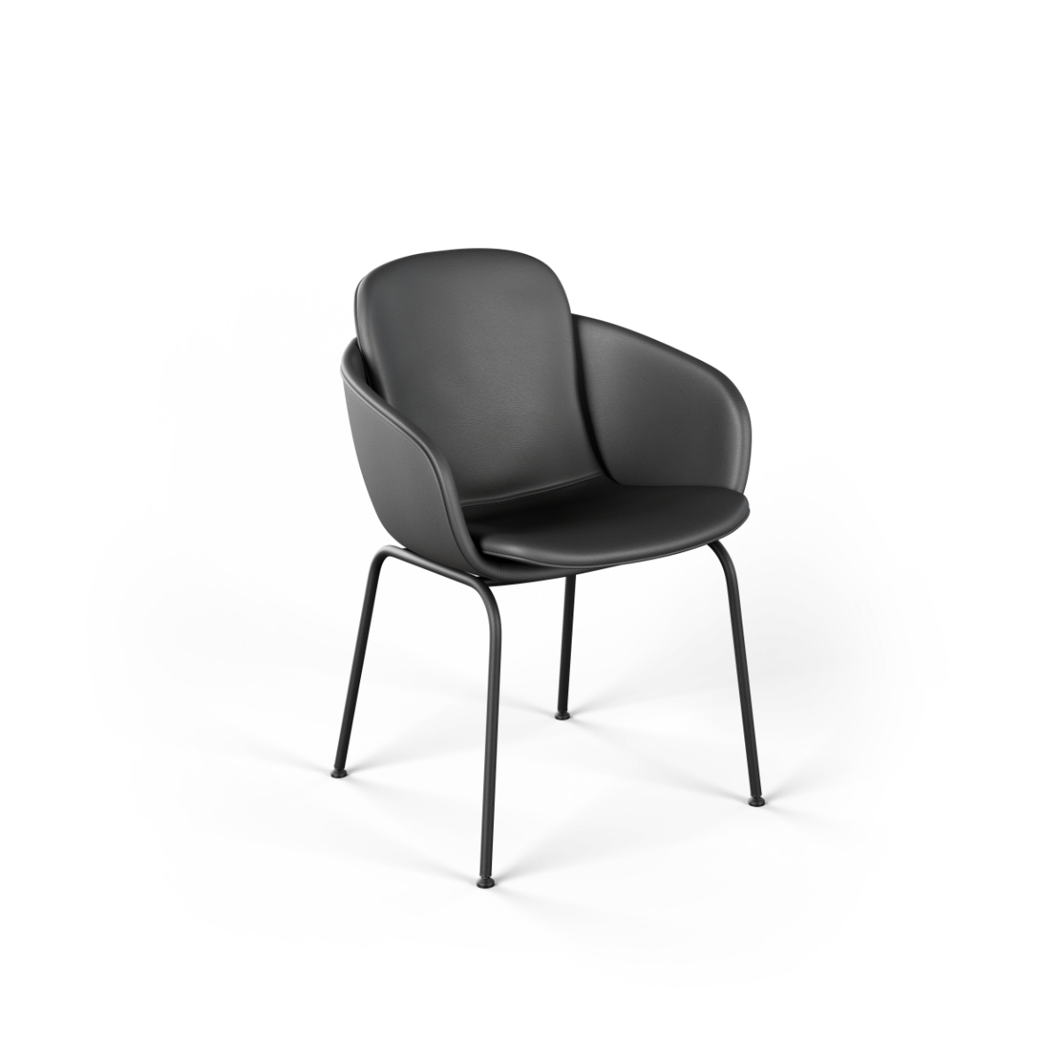 Chair no. One S2 i Terra Black med dobbeltskaller og polstret læder, stående på sort stel.