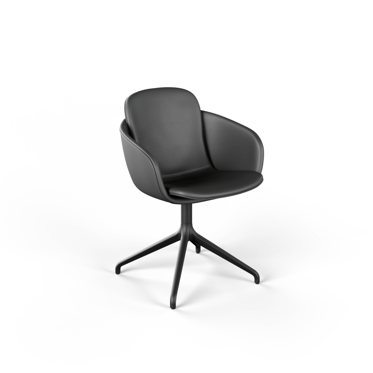 Chair no. One S2 Terra Black spisebordsstol med sort læderpolstring og sort swivel-fod uden returdrej.