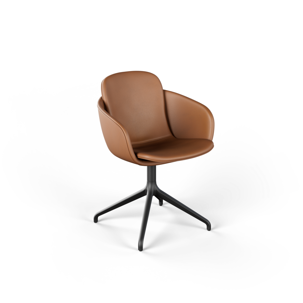 Chair no. One S2 Terra Safari swivel chair with double shell design and leather upholstery without return swivel function