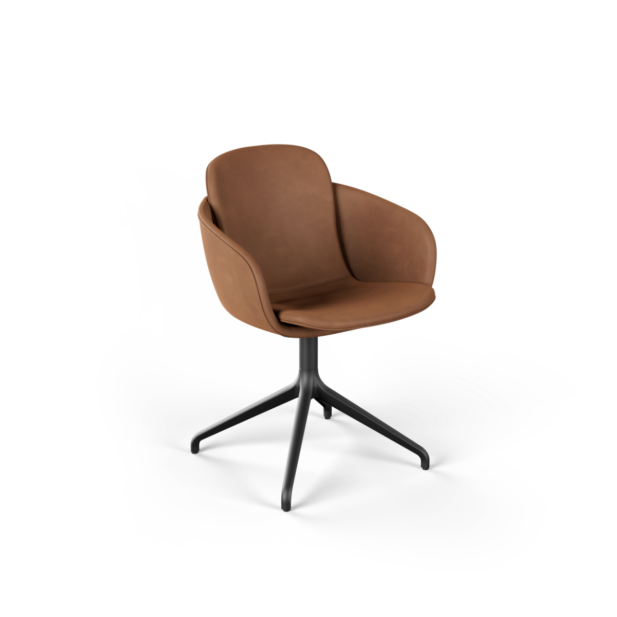 Chair no. One S2 Luna Walnut swivel chair with double shells and leather upholstery without return swivel function
