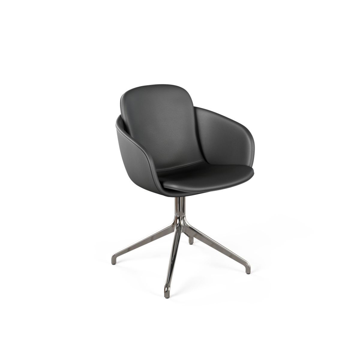 Chair no. One S2 Terra Black polstret læder med poleret aluminium swivel-fod uden returdrejning.