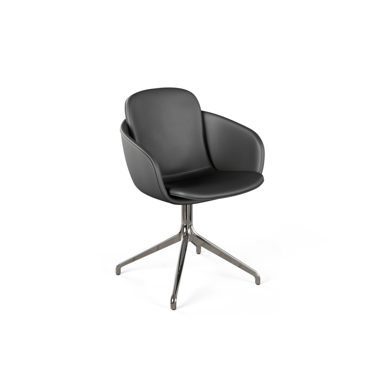 Chair no. One S2 Terra Black with polished swivel base and leather upholstery.