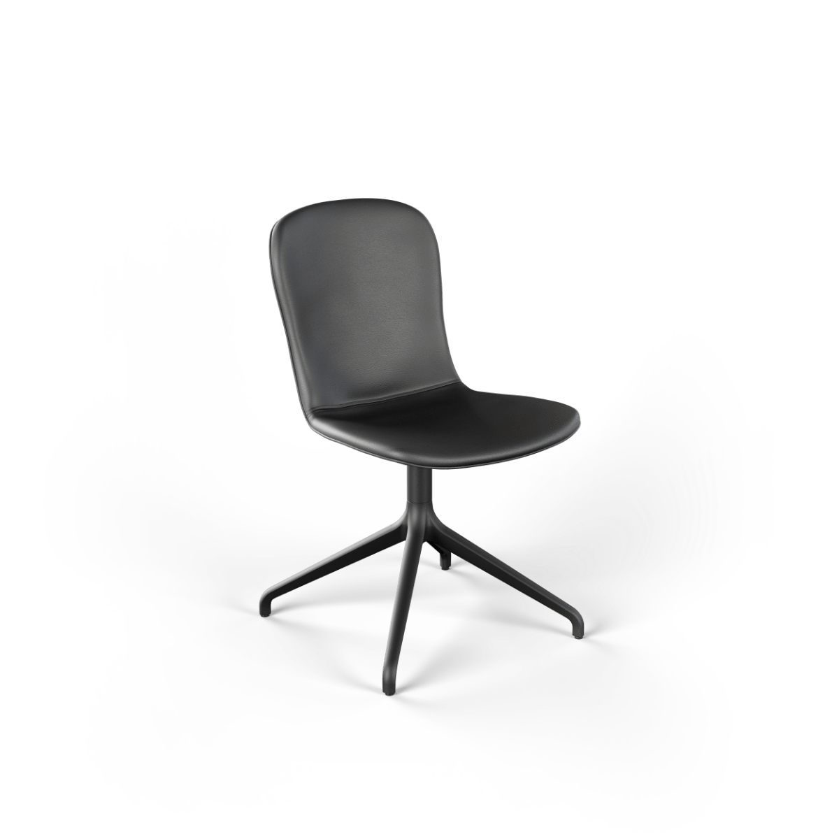 Terra Black Chair no. One S1 spisebordsstol med sort polstret læder og swivel-fod i aluminium med returdrej
