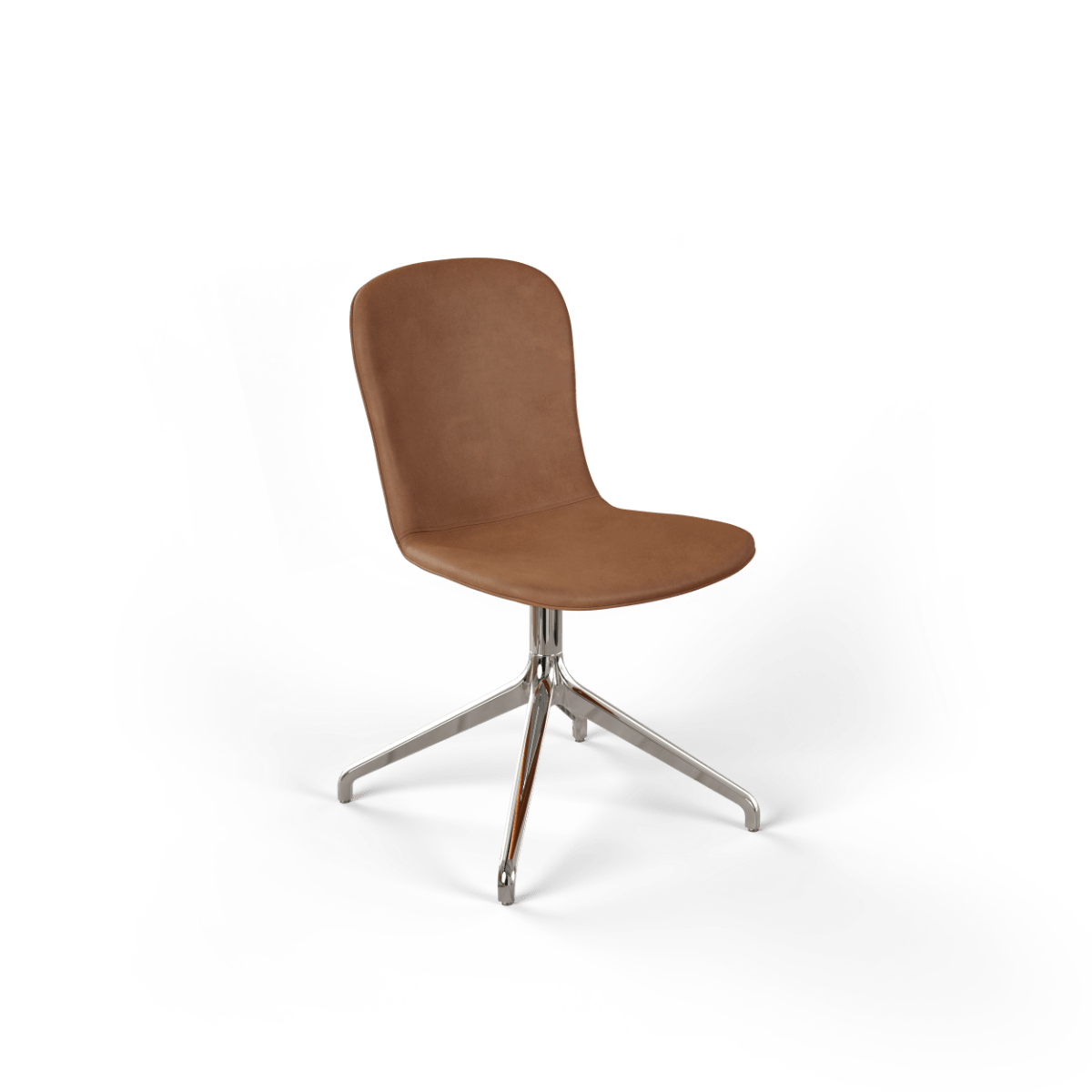 Chair no. One S1 Polished Swivel in Luna Walnut with polished aluminum swivel base without return rotation.