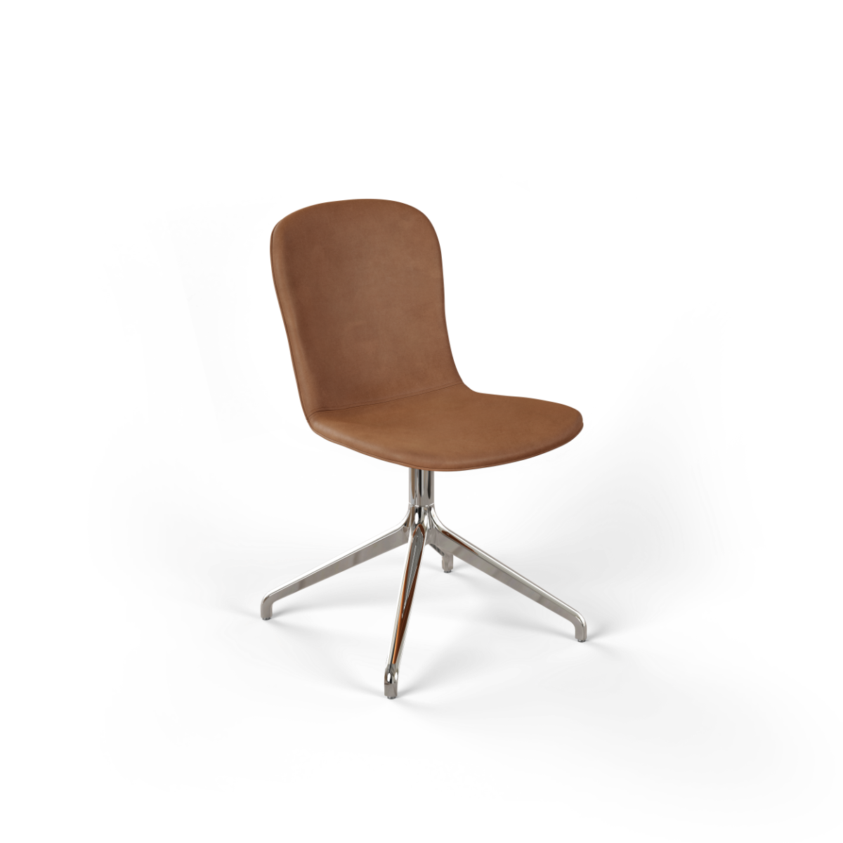 Chair no. One S1 spisebordsstol i Luna Walnut med poleret aluminium swivel-fod uden returdrej.