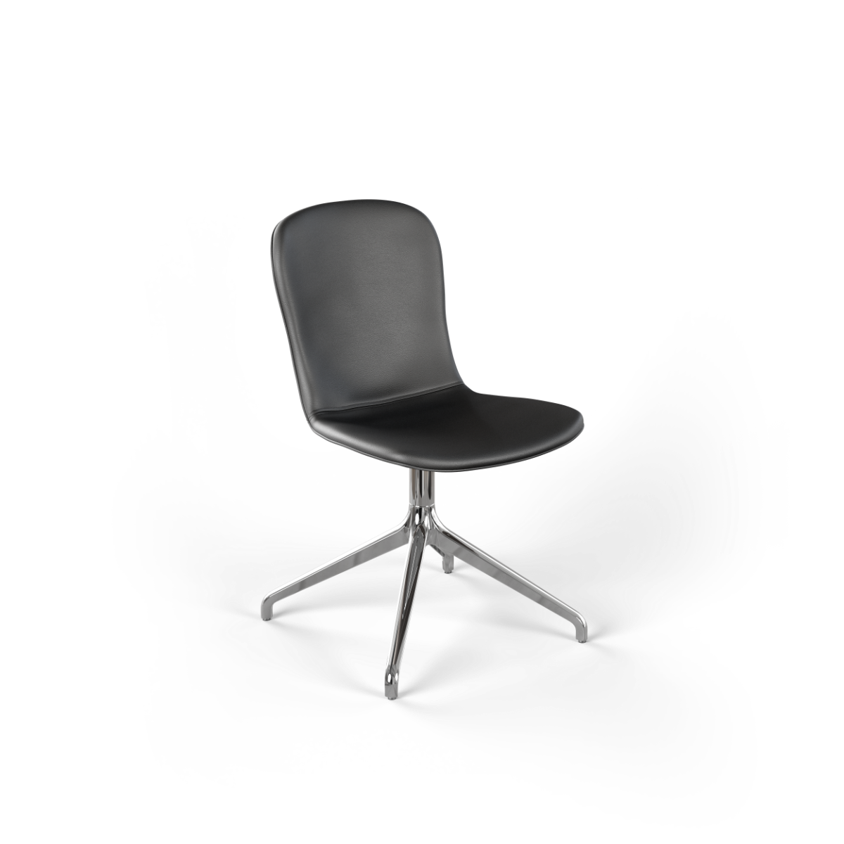 Chair no. One S1 spisebordsstol i Terra Black med poleret swivel-fod og læderpolstring.