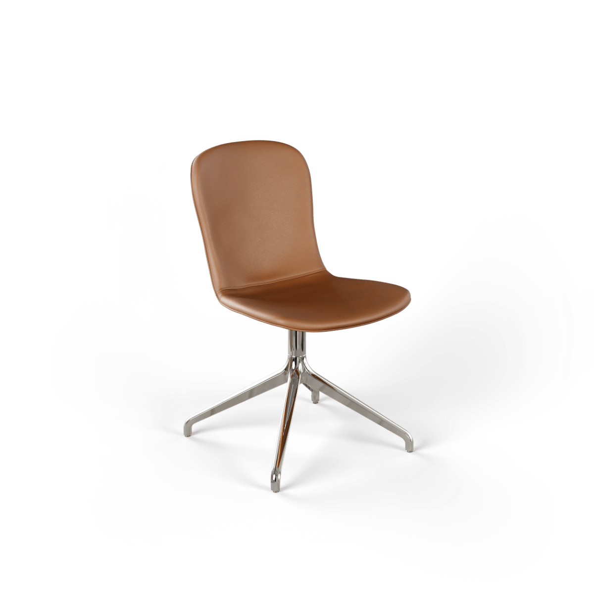 Chair no. One S1 Terra Safari with polished aluminum swivel base and leather seat in a dining room setting