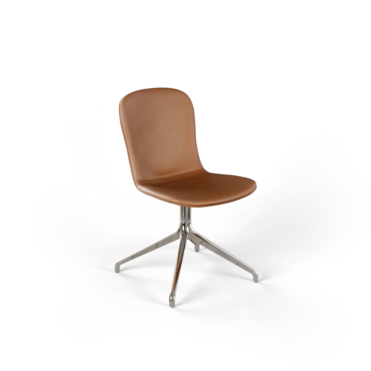 Chair no. One S1 spisebordsstol i Terra Safari med poleret swivel-fod og polstret sæde i læder.
