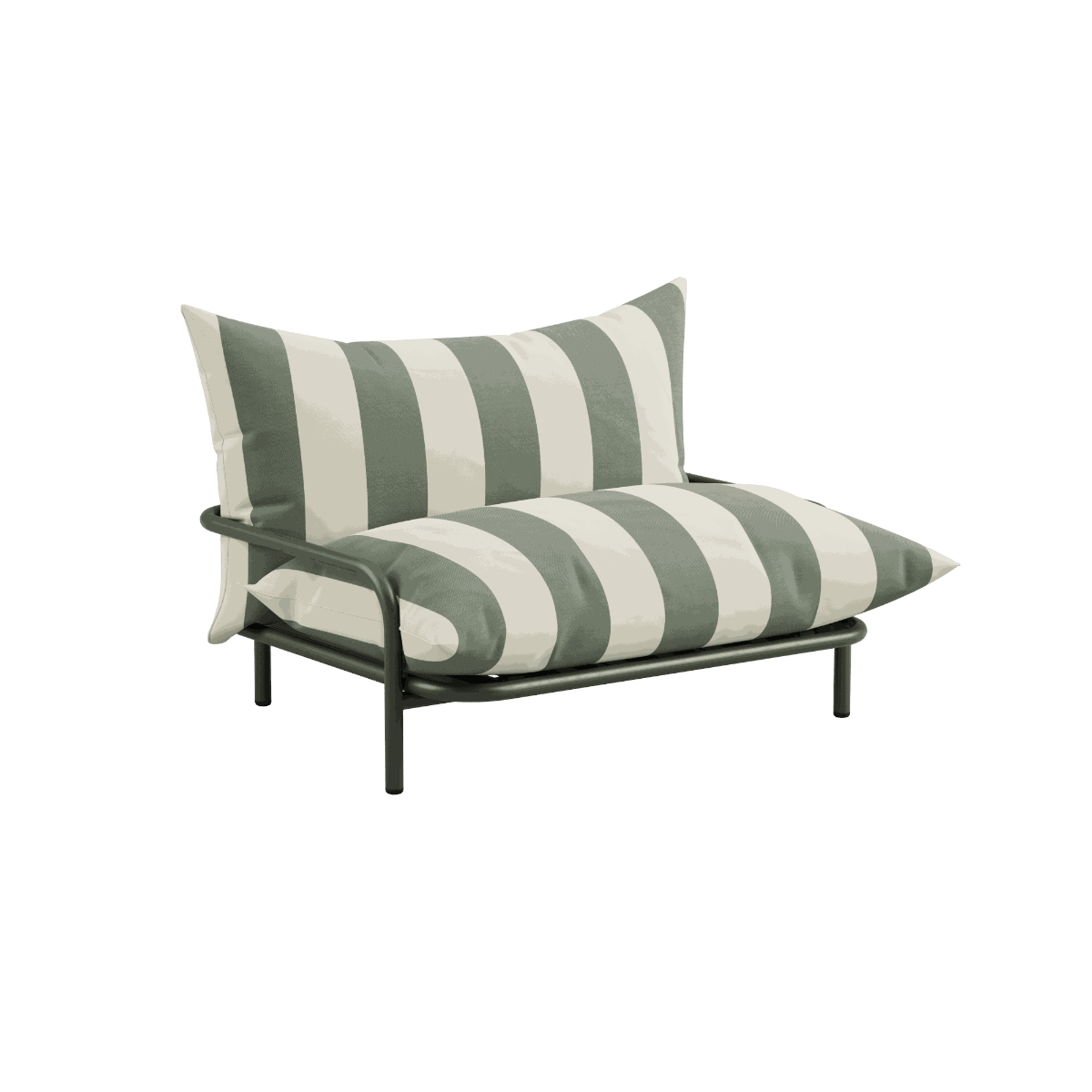 Mollis Lounge Chair udendørs sofa i Renesse Olive med pulverlakeret aluminiumsramme og eco-certificeret tekstil.