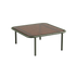 Mollis Coffee Table udendørs sofabord i olivengrøn med pulverlakeret aluminiumsstel og hærdet glasbordplade.