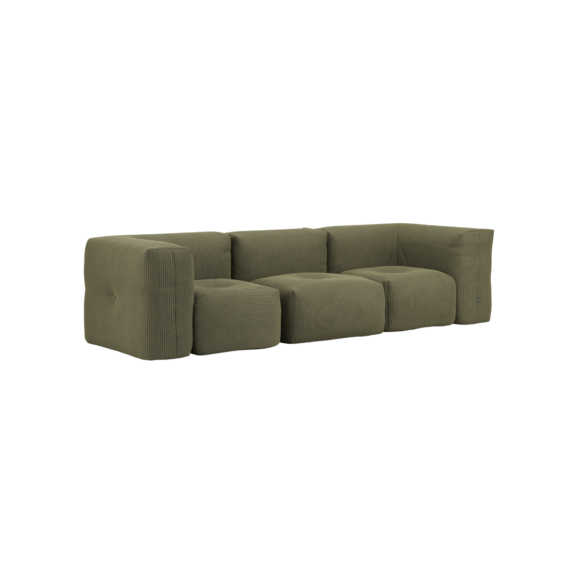 Soft Sofa Indoor 3-personers sofa i olivengrønt corduroy stof uden puf, indendørs model.