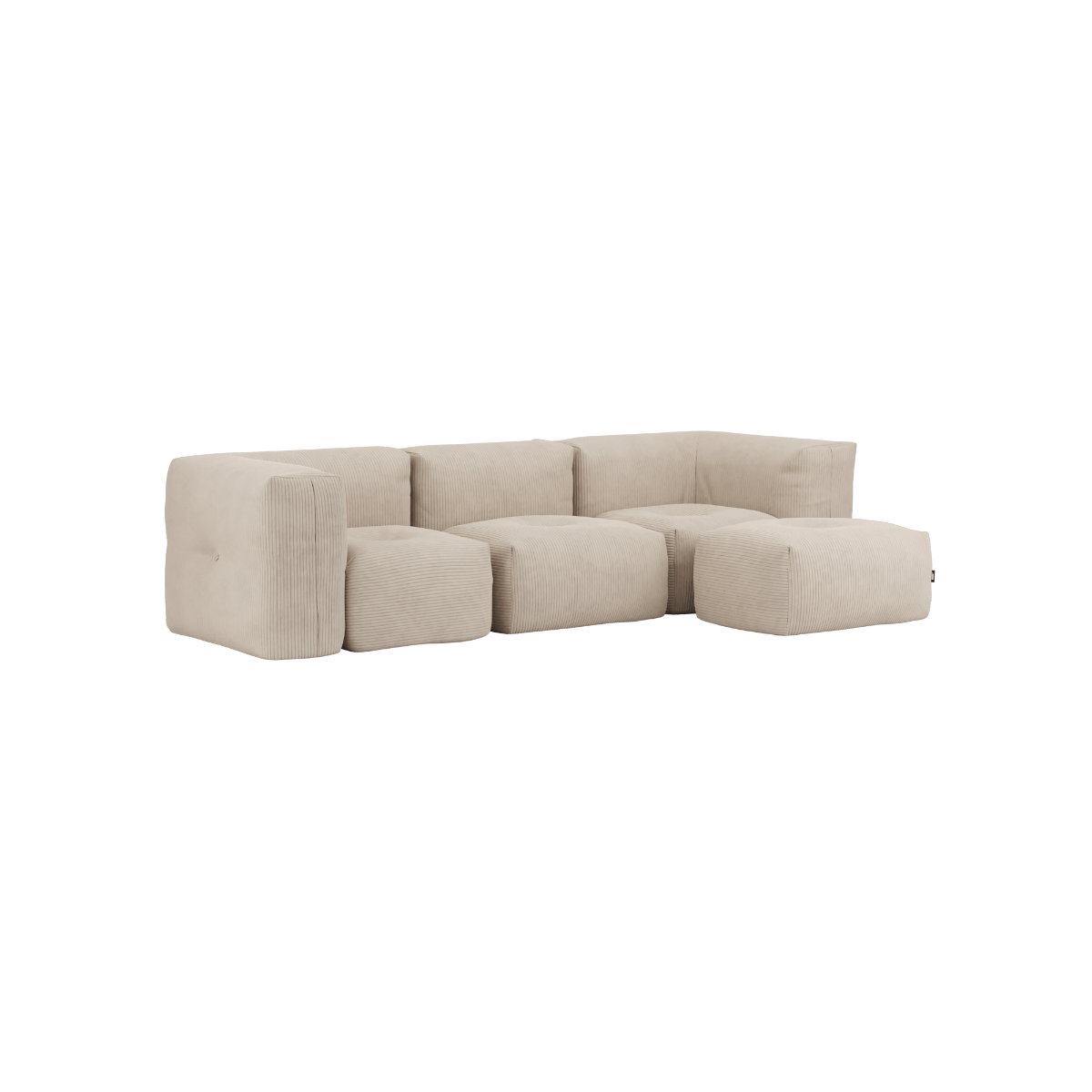 Soft Sofa Indoor 3-personers modulsofa i beige corduroy med puf i samme stof.