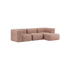 Soft Sofa Indoor 3-personers sofa i rosa corduroy med puf, blød og modulær design.