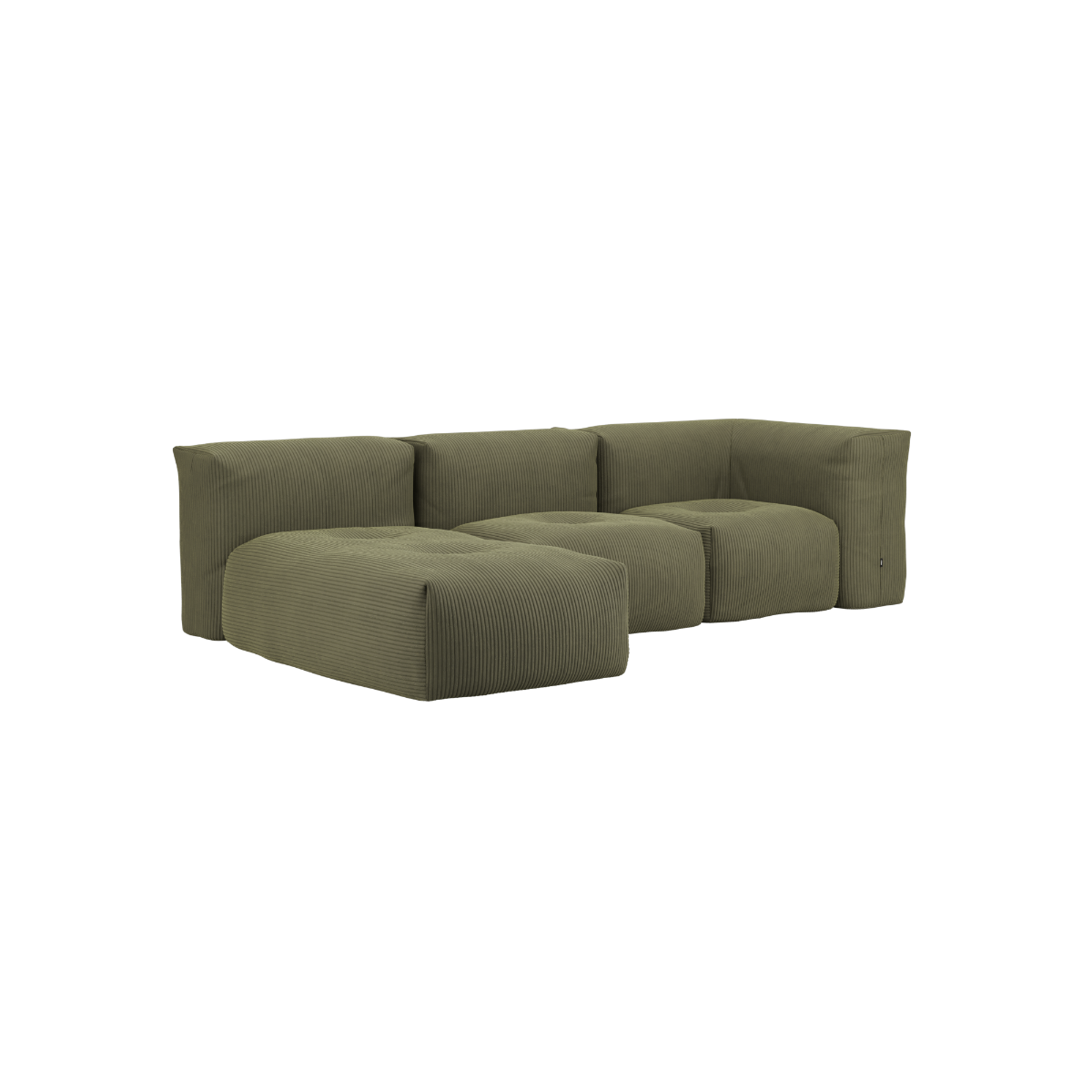 Soft Sofa Indoor 3-personers modulsofa med lounger i olivengrønt corduroy stof.