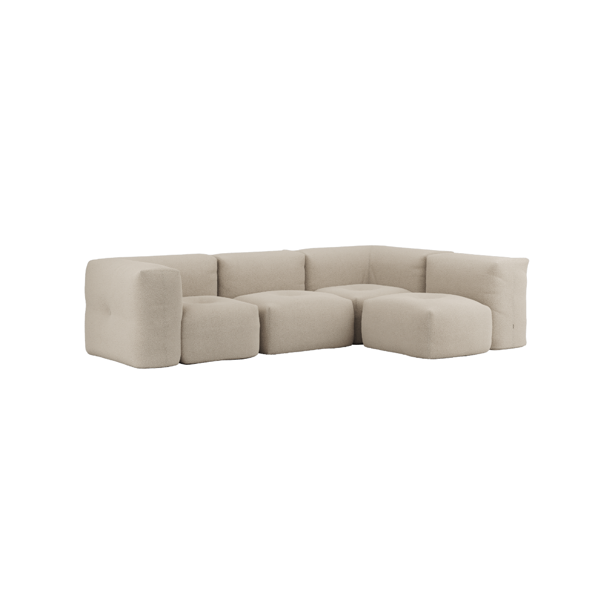 Soft Sofa Indoor 4-personers hjørnesofa i blødt Teddy Beige tekstil med modulopbygning.