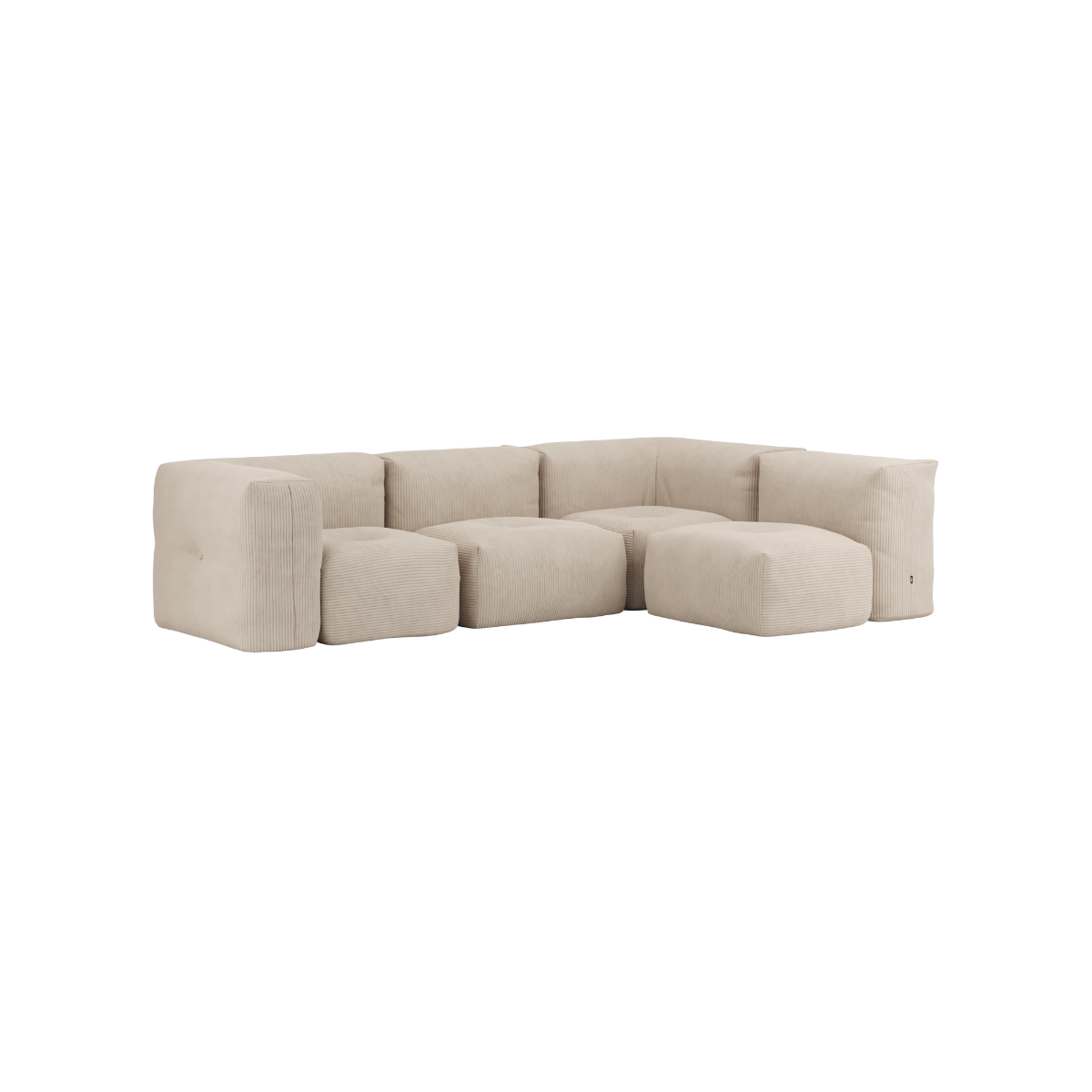 Soft Sofa Indoor 4-personers hjørnesofa i beige Corduroy stof med bløde, modulære puder.