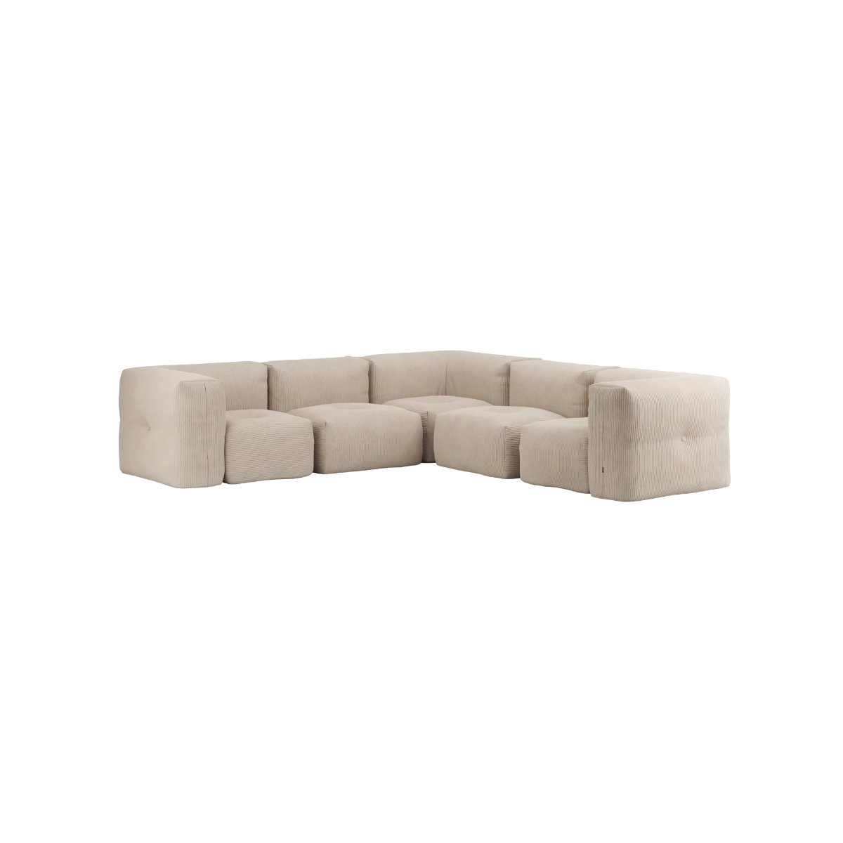 Soft Sofa Indoor 5-personers hjørnesofa i beige Corduroy stof med modulært design og bløde former.
