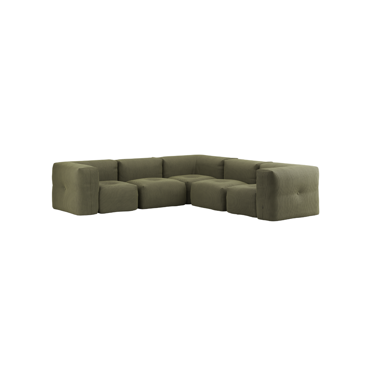 Soft Sofa Indoor 5-personers hjørnesofa i olivengrønt corduroy stof uden stel.