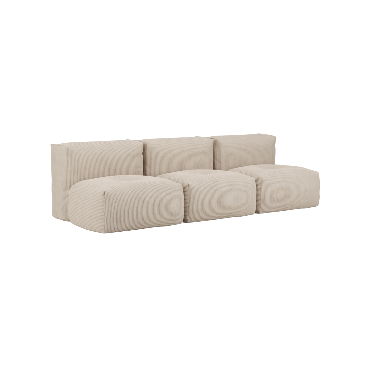 Soft Sofa Indoor 3-personers sofa i beige Corduroy uden puf med bløde former og lav højde.