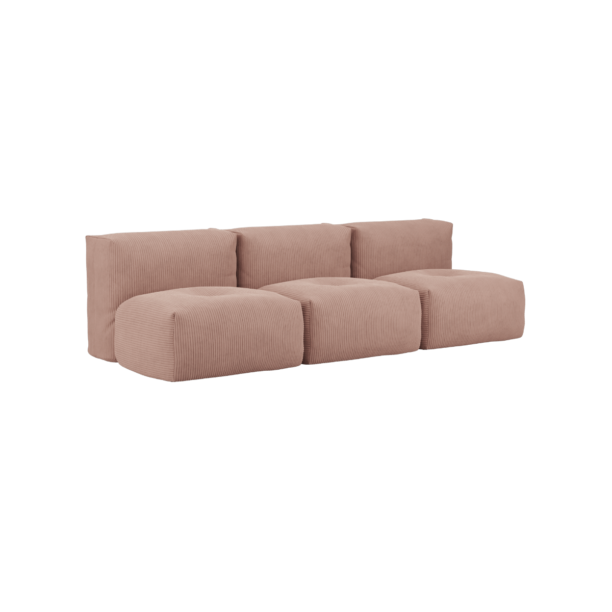 Soft Sofa Indoor 3-personers sofa i rosa corduroy uden puf, modulær og blød indendørs sofa.
