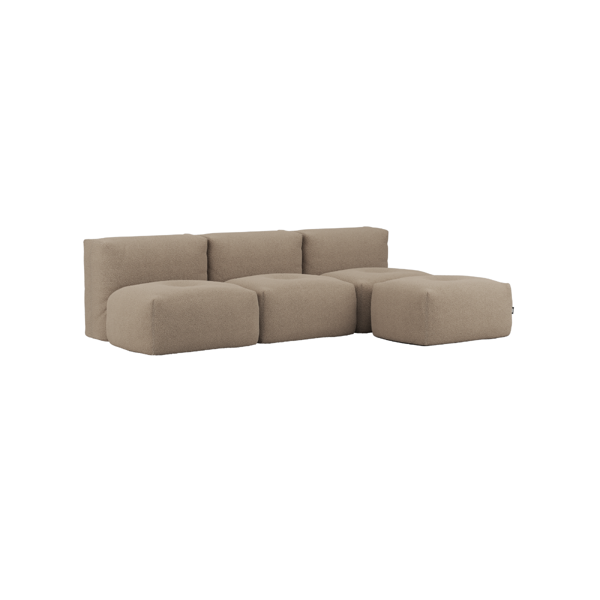 Blød Teddy Brown Soft Sofa Indoor 3-personers med puf i tekstil, indendørs sofa uden stel.