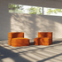 Soft Sofa Indoor Seat in orange jaquard fabric with soft, modular design and no visible frame.