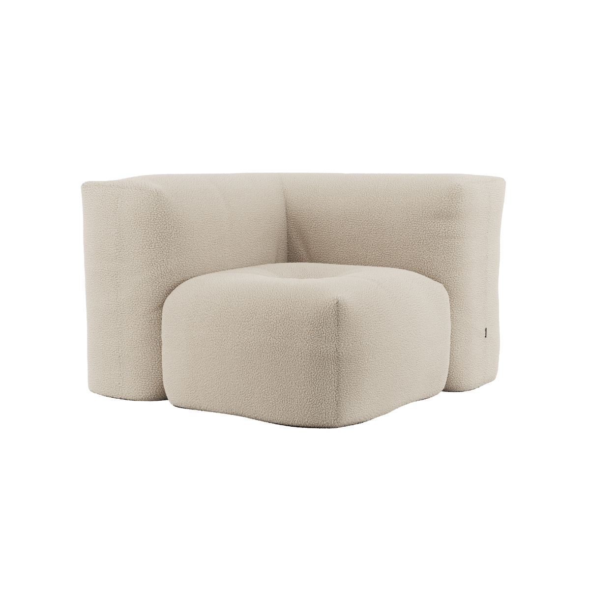 Soft Sofa Indoor hjørnesofa i blødt Teddy Beige tekstil med modulær opbygning og lav ryg.