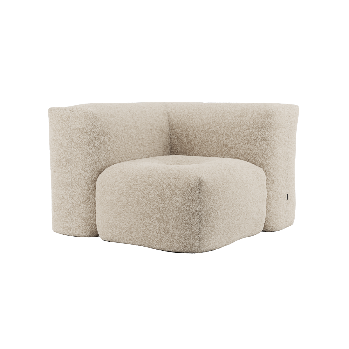 Soft Sofa Indoor hjørnesofa i blødt Teddy Beige stof med modulært design og lav siddehøjde.